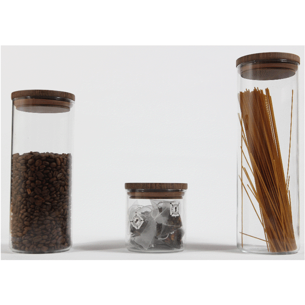 Opbevaringsglas med Trælåg i Valnød - Hele sættet 3 stk.