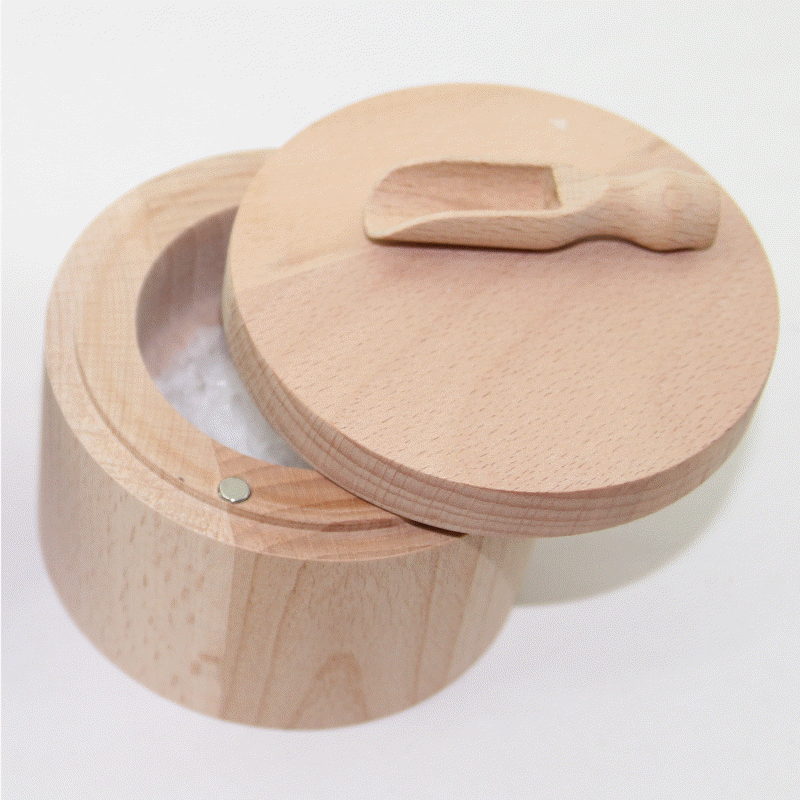 Saltkar med ske i Bøgetræ