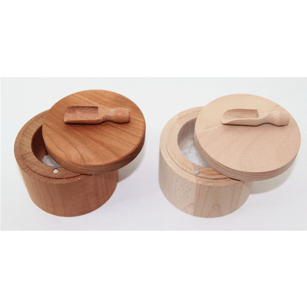 Saltkar med ske i Bøgetræ