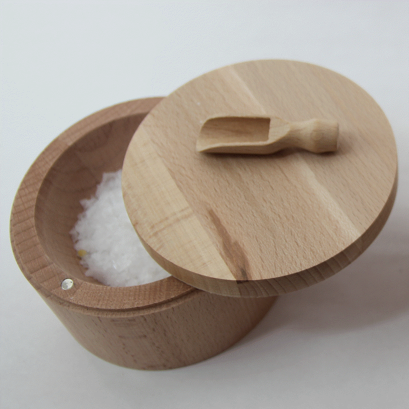 Saltkar med ske i Bøgetræ - Stor model